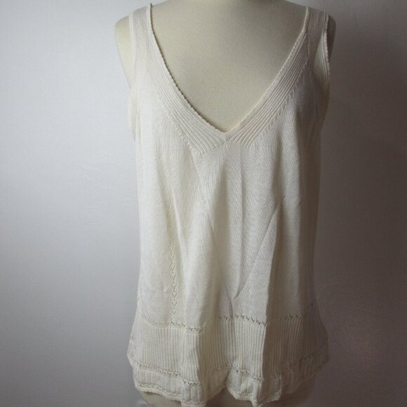 Eddie Bauer Sweater Vest Women's XL Pointelle White Silk Sleeveless Deep V-Neck - Picture 2 of 15